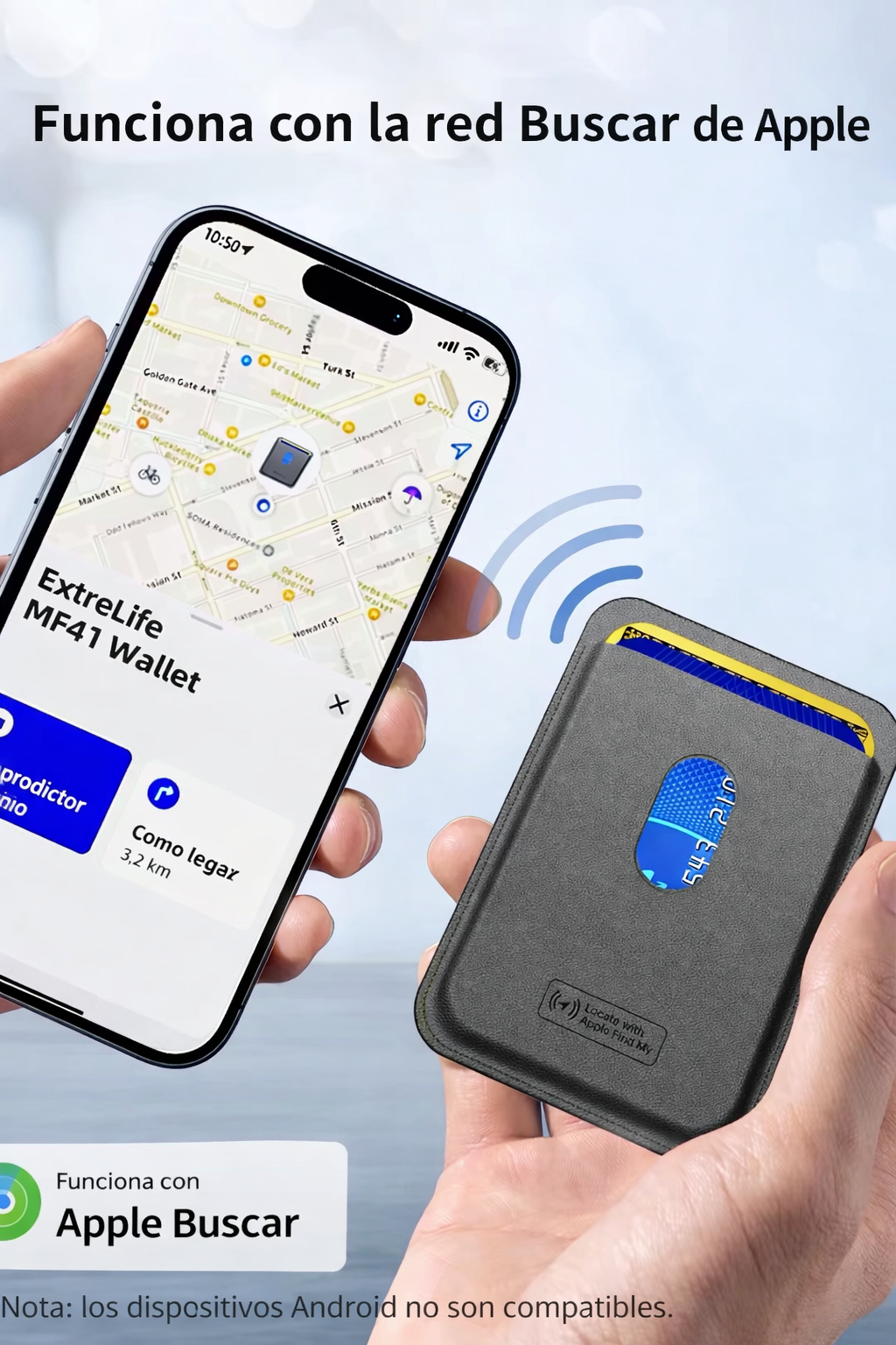 Cartera geolocalizable magnética